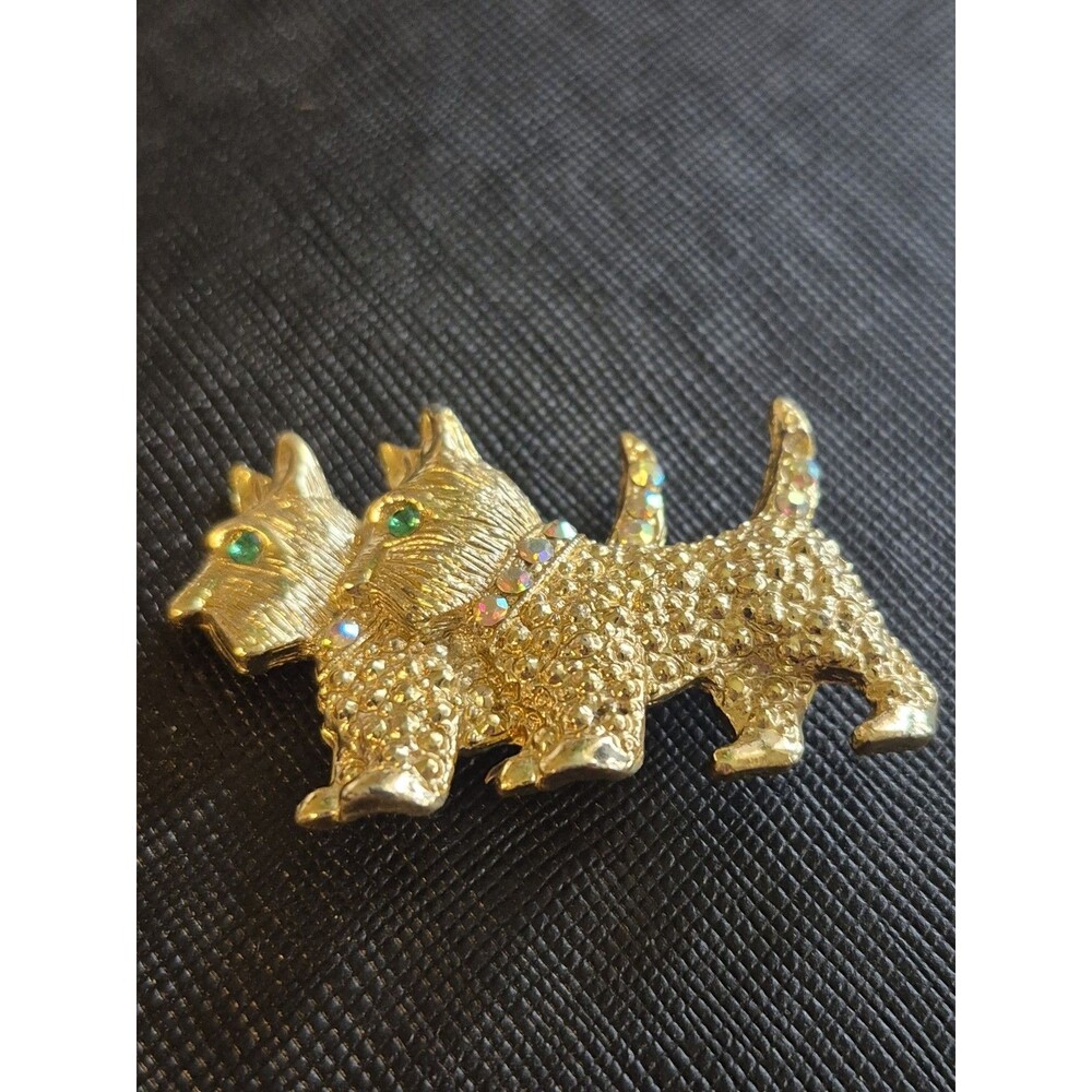 Vintage Scottish Terrier Dogs Aurora Borealis  AB Collar & Tail Green Eyes
